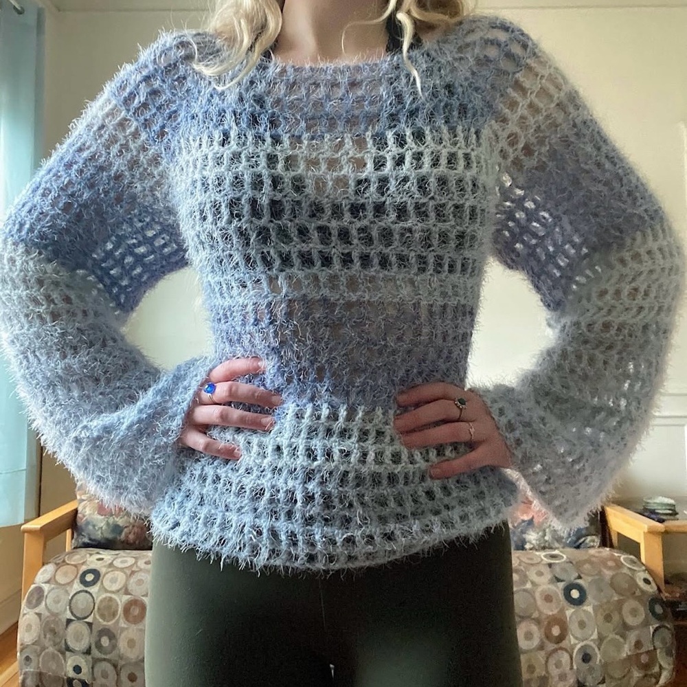 Handmade Crochet Fishnet Fuzzy Sweater